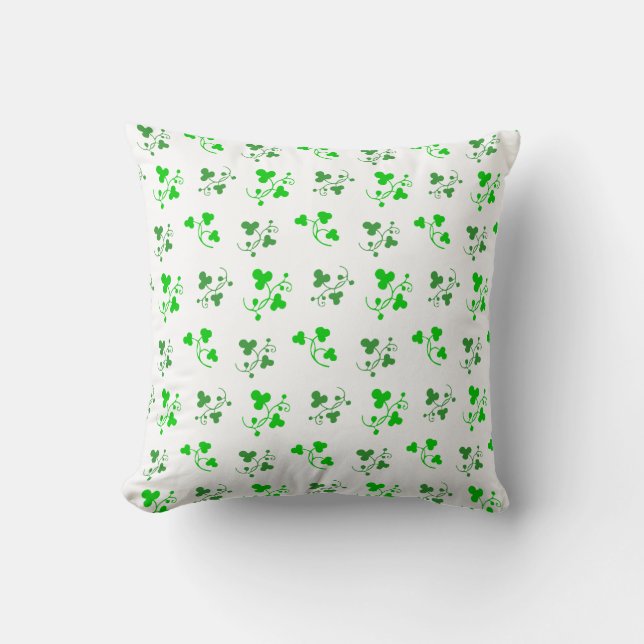 Green Shamrocks Pattern Throw Pillow (Front)