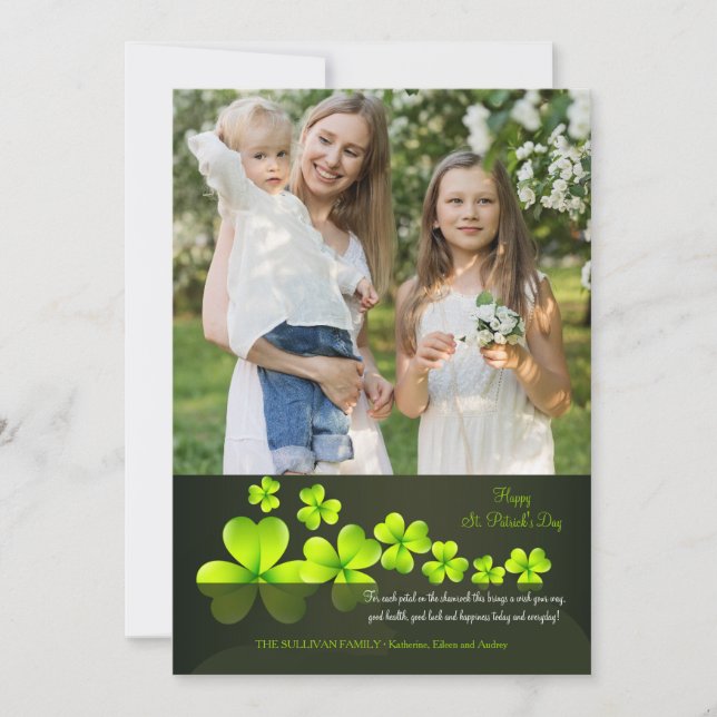 Green Shamrocks Photo Greeting Card (Front)