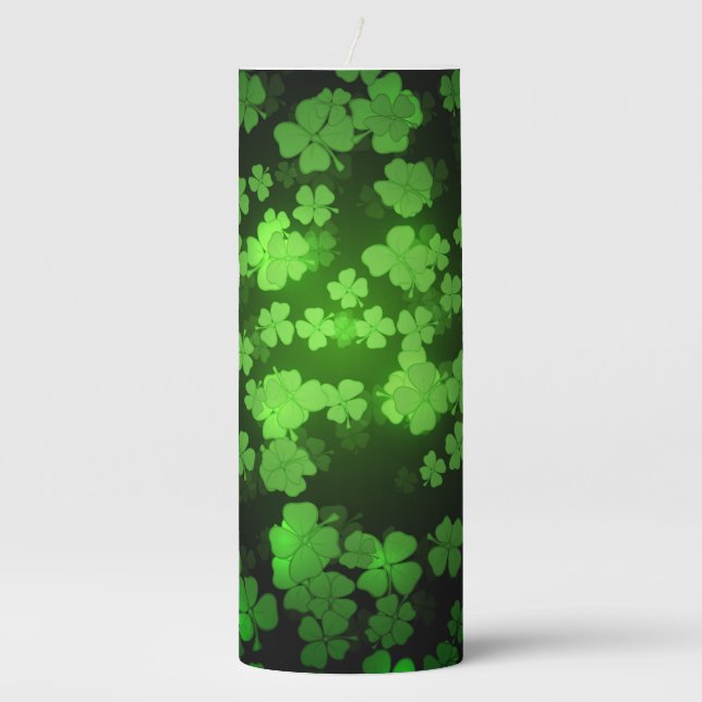 Green shamrocks pillar candle (Front)