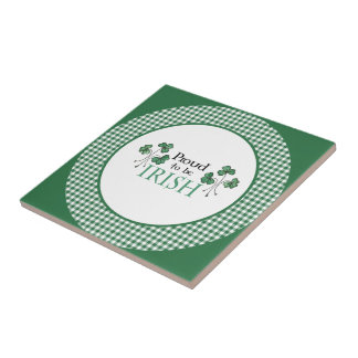 Green Shamrocks Proud to be Irish Ceramic Tile