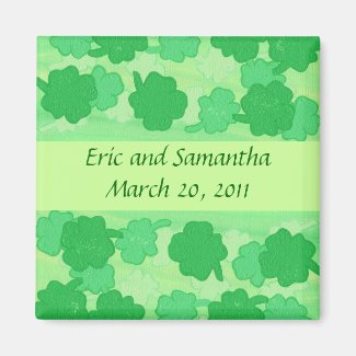 Green Shamrocks, Save the date wedding magnets