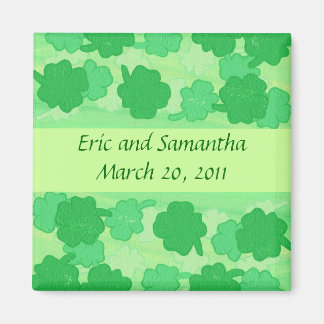 Green Shamrocks, Save the date wedding magnets
