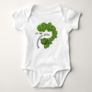 Green Shamrocks sparkling hearts Baby Bodysuit