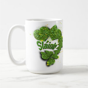 Green Shamrocks   sparkling hearts Shainte  Coffee Mug
