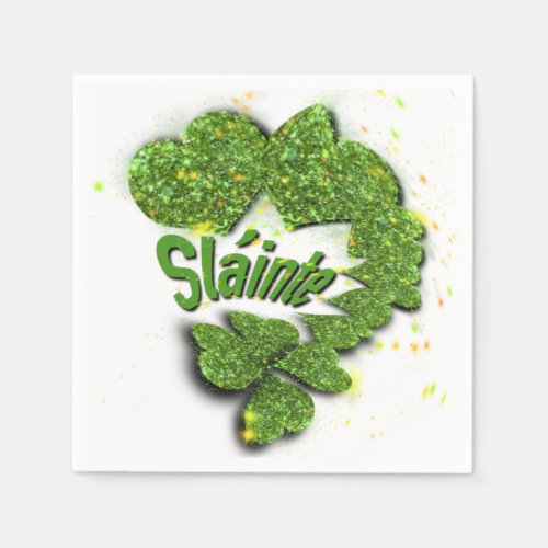 Green Shamrocks  sparkling hearts Shainte Napkins