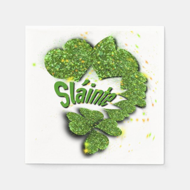 Green Shamrocks | sparkling hearts Shainte Napkins (Front)