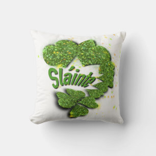 Green Shamrocks   sparkling hearts Shainte Throw P Pillow