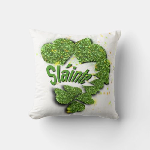 Green Shamrocks  sparkling hearts Shainte Throw P Throw Pillow