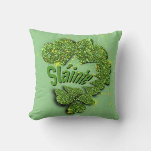 Green Shamrocks  sparkling hearts Shainte Throw Pillow