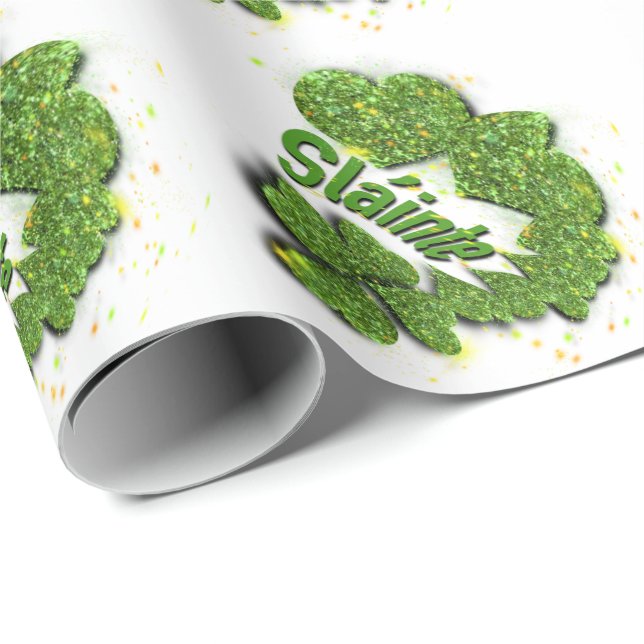 Green Shamrocks | sparkling hearts Shainte Wrapping Paper (Roll Corner)