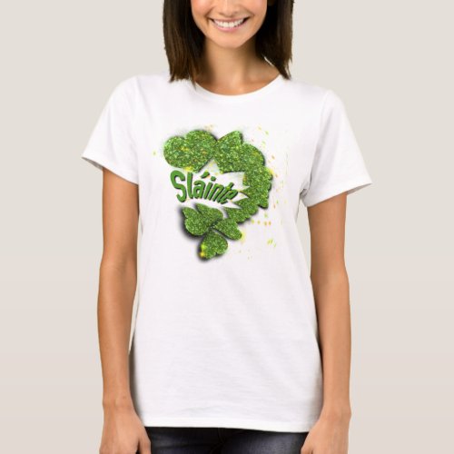 Green Shamrocks  sparkling hearts ShainteT_Shirt T_Shirt