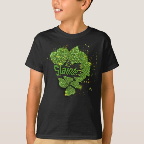 Green Shamrocks  sparkling hearts ShainteT_Shirt T_Shirt
