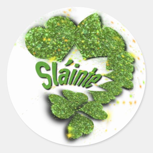 Green Shamrocks sparkling hearts st patty Shainte Classic Round Sticker