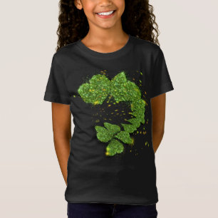 Green Shamrocks sparkling hearts T-Shirt