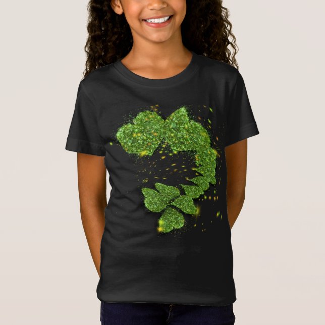 Green Shamrocks | sparkling hearts T-Shirt (Front)