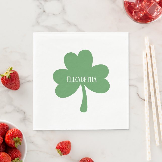 Green Shamrocks St. Patrick's Day Custom Name Napkins (Insitu)