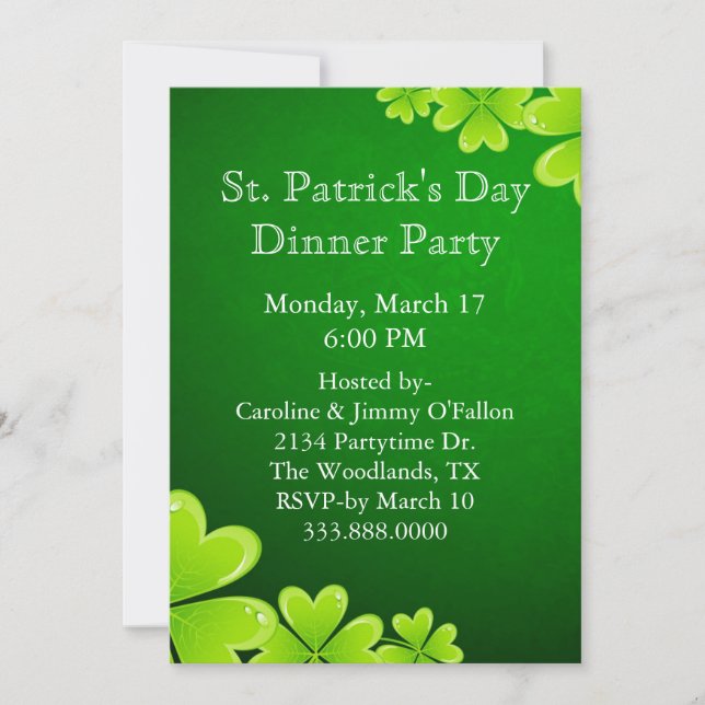 Green Shamrocks St. Patrick's Day Invitation (Front)