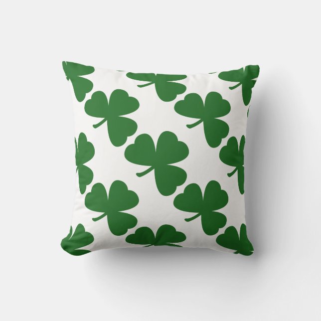 Green Shamrocks St. Patrick's Day Throw Pillow (Front)