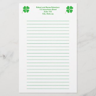 Green Shamrocks trimmed in gold, Lined stationery