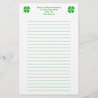 Green Shamrocks trimmed in gold, Lined stationery