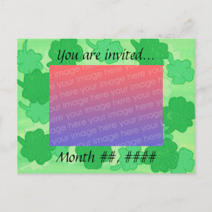 Green Shamrocks Wedding Photo Invitation Postcards