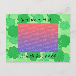 Green Shamrocks Wedding Photo Invitation Postcards