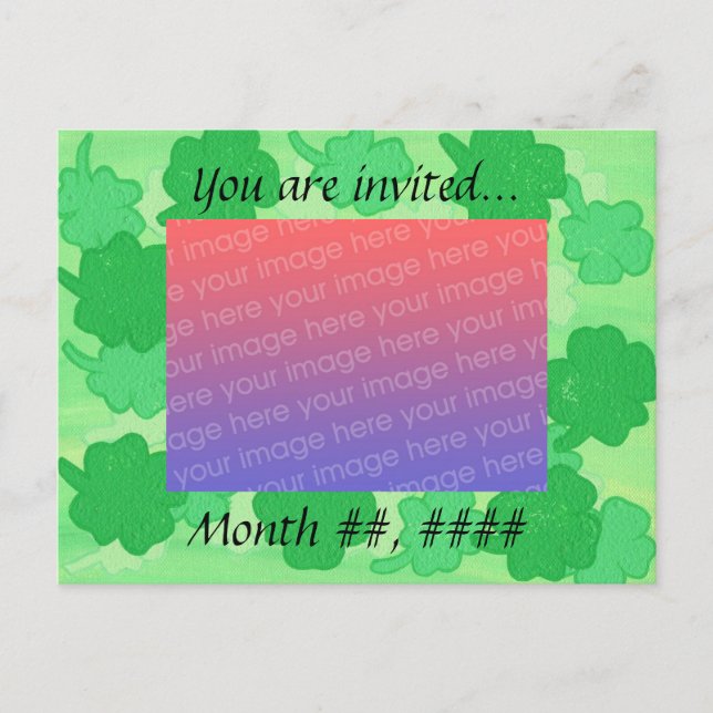 Green Shamrocks Wedding Photo Invitation Postcards (Front)