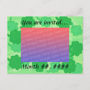 Green Shamrocks Wedding Photo Invitations Postcard