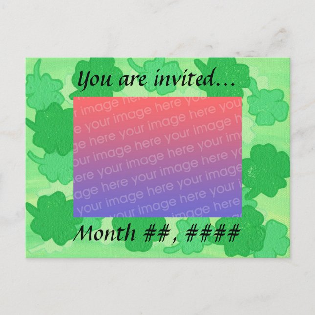 Green Shamrocks Wedding Photo Invitations Postcard (Front)