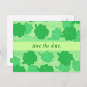 Green Shamrocks Wedding Save the date Postcards (Front/Back)