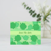 Green Shamrocks Wedding Save the date Postcards (Standing Front)