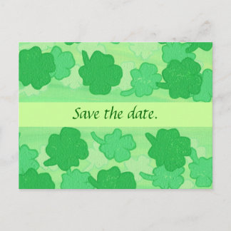 Green Shamrocks Wedding Save the date Postcards