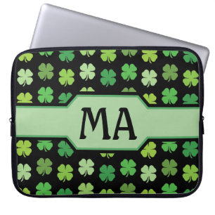 Green Shamrocks with Monogram Initials Laptop Sleeve