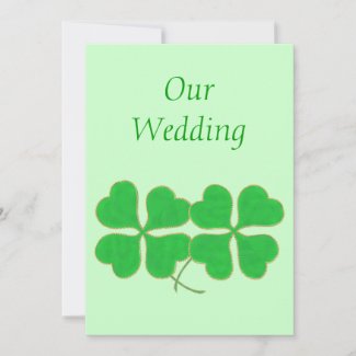 Green Shamrocks with with gold dots Wedding Invite