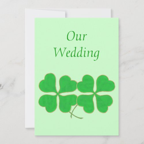 Green Shamrocks with with gold dots Wedding Invite