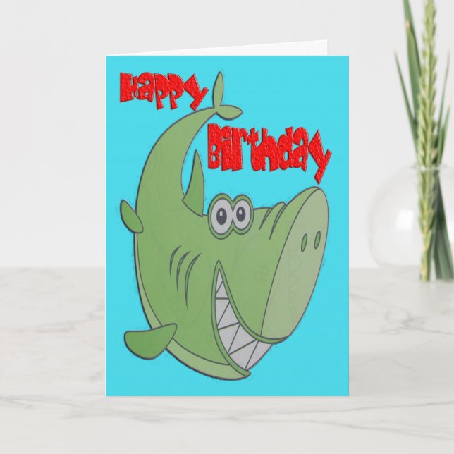 Green Shark Birthday Card (Front)