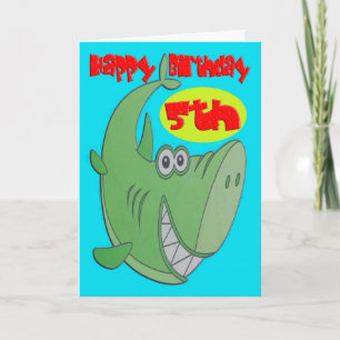 Green Shark Fifth Birthday Card