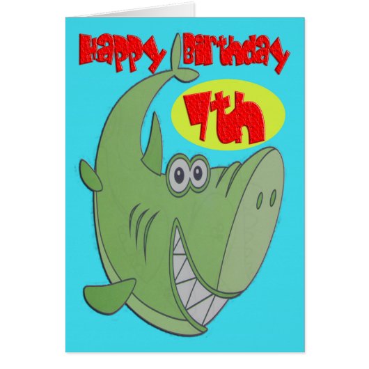 Green Shark Seventh Birthday Cards (Front)