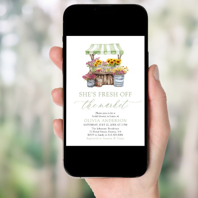 Green She’s Fresh Off The Market Bridal Shower Invitation (Front Digital)