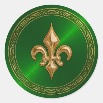 Green Sheen And Gold Fleur De Lis Envelope Seal by TailoredType at Zazzle