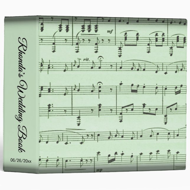 Green Sheet Music Personalized Wedding 3 Ring Binder (Front/Spine)