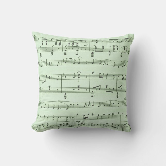 Green Sheet Music Throw Pillow (Front)