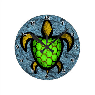 Green Shell Turtle Round Wall Clock