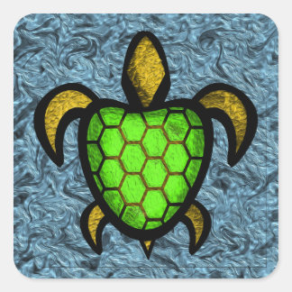 Green Shell Turtle Square Stickers