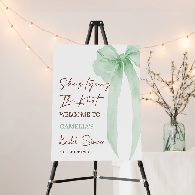 Green She's Tying The Knot Bridal Shower Welcome Foam Board (In Situ (Stand))