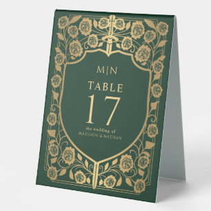 Green Shield Medieval Fantasy Monogram Wedding  Table Tent