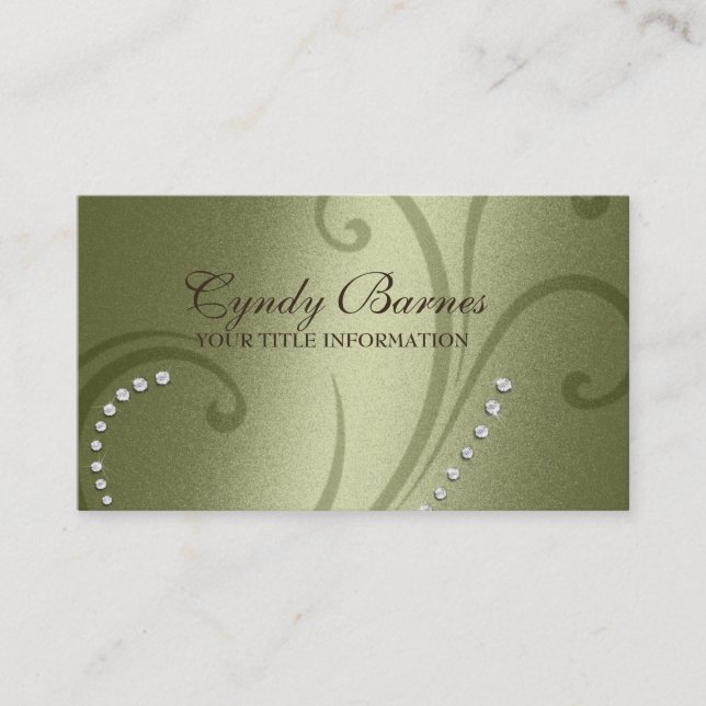 Green Shimmer and Crystals Business Card (Front)