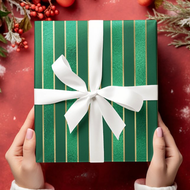 Green Shimmer Satin Striped Christmas Wrapping Paper (Creator Uploaded)