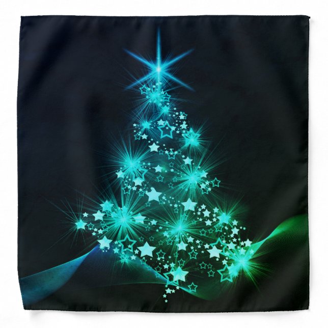 Green Shine of Stars on Christmas Tree Dark  Bandana (Front)