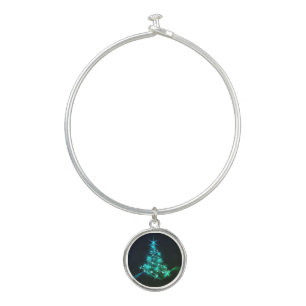 Green Shine of Stars on Christmas Tree Dark Bangle Bracelet